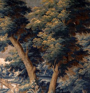 Vlaamse wandtapijt. Verdure. Eind 17e-begin 18e eeuw. Eigendom van de kerk Sint-Walburgakerk Oudenaarde (Dekenij van de Sint-Walburga). (detail)