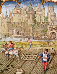 Fol.10v Maand Oktober: Zaaien, uit Breviarium Grimani, c.1515 door Flemish School