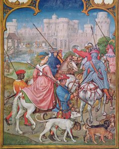 Fol.8v Maand augustus: Vertrek voor de jacht, uit het Breviarium Grimani, ca. 1515