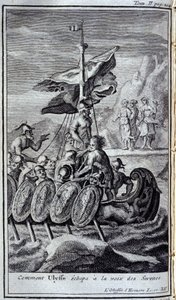 Hoe Ulysses ontsnapte aan de stem van de sirene. Illustratie voor boek XII van de Odyssee van Homeros, gepubliceerd in Amsterdam in 1731, privécollectie Milaan door Flemish School
