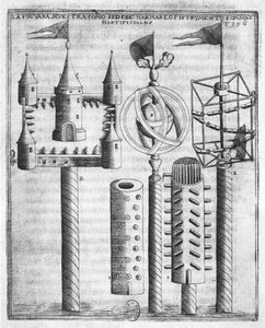 Hoe vuurwerk te zetten, illustratie uit Tratado de Artillería door Diego Ufano, Brussel, 1613 door Flemish School