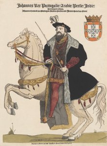 Jan III van Portugal 1502-1557, pub. 16e eeuw gekleurde gravure