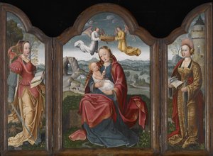 Madonna en Kind, St. Barbara en St. Catharina door Flemish School