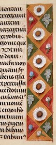 Detail van een bloemenrand uit een Getijdenboek, ca. 1500