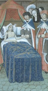 Patiënt in bed met twee dokters, uit De Medina Fen I. II, door Avicenna (980-1037)