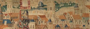 Parochiemuseum van wandtapijten. Vlaamse wandtapijt. De inname van Tanger. Serie Veroveringen van koning Alfonso I van Portugal. Tournai. Wol en zijde. door Flemish School