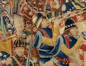 Parochiemuseum van wandtapijten. Vlaamse wandtapijt. De inname van Arzila. Serie Veroveringen van koning Alfonso I van Portugal. Tournai.