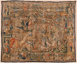 Parochiemuseum van wandtapijten (Museo Parroquial de Tapices de Pastrana). Vlaamse wandtapijt. Gevecht tussen Alexander en Darius bij Ipso. Brussel. Wol en zijde. 16e eeuw. 510x419cm.