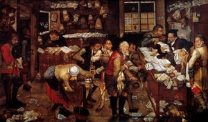 Pandjeshuis Scène van de Mont de Piété. Schilderij van de Vlaamse school. 16e eeuw Parijs decoratieve kunsten door Flemish School