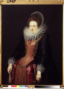 Portret van een dame met een waaier door Flemish School
