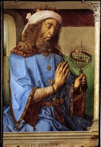 Portret van Ptolemaeus (Claudius Ptolemaeus, ca. 90-168), Griekse astronoom. Schilderij door Pedro Berruguete (ca. 1450-voor 1504) en Justus van Gent (1435-1480)