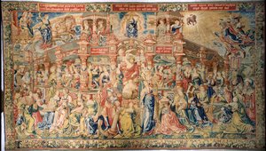 Tapijt dat Voorzichtigheid afbeeldt die aankomt bij het Hof van Goddelijke Wijsheid, uit Brussel