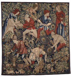 Wandtapijt met boeren die konijnen jagen met fretten, Tournai, c.1450-75 door Flemish School