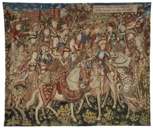 Wandtapijt met Hercules en zijn metgezellen op de berg Olympus, mogelijk gemaakt in Doornik, ca. 1465-70 door Flemish School