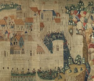 Wandtapijt met de veroveringen van koning Alfons V van Portugal (Conquistas de Alfonso V de Portugal), Tournai. Detail door Flemish School