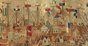 Wandtapijt met de veroveringen van koning Alfons V van Portugal door Flemish School