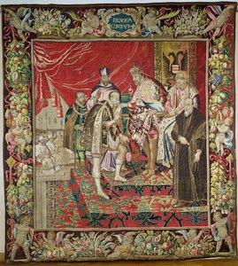 De Troonsafstand van Karel V (1500-58) uit Het Wandtapijt van Karel Quint, ca. 1630-40