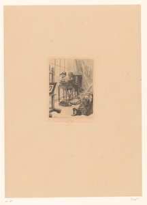 Oude man leest in een studeerkamer door Félicien Rops (signed by artist)