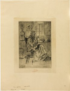 Oude Vrouw met een Naald door Félicien Rops