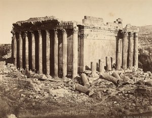 De Tempel van Bacchus, in de archeologische zone van Heliopolis of Baalbek, oude Syrische stad, nu Libanon
