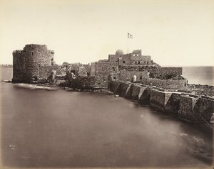 Uitzicht op een fort aan zee door Félix Bonfils