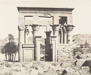 Ile de Fileh Philæ, gebouw van het oosten - westelijke gevel - uitzicht op P..., 1851-52, gedrukt 1853-54