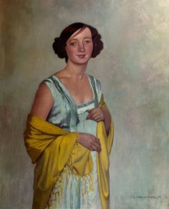 Portret van een dame met een gele sjaal