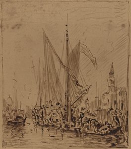 Boten en gondels voor het Piazza San Marco door Félix Ziem