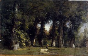 Bosrand (voorzijde), Geanimeerd landschap (achterzijde), tussen 1850 en 1860 door Félix Ziem
