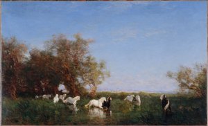 Wilde paarden in de Camargue, tussen 1890 en 1895
