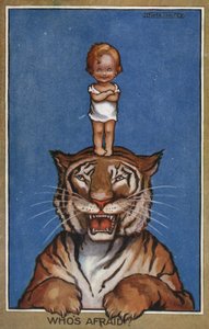 Baby staand op het hoofd van een tijger