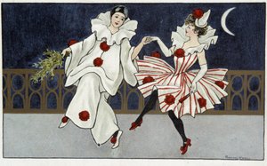 Pierrot en Colombine dansen in het maanlicht door Florence Hardy