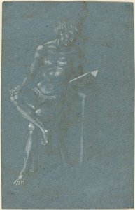 Een Jonge Man Zittend op een Kruk die een Boek Leest; De Val van de Mens (een fragment van het onderste deel) door Florentine 15th Century