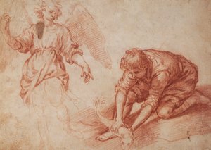 Tobias en de engel (rood krijt) door Florentine School