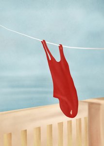 Rood zwempak op het balkon