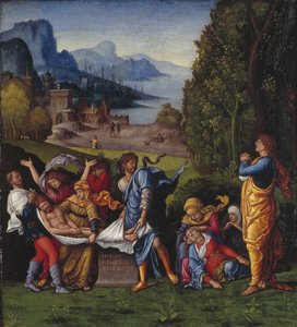 Dutch: De graflegging van Christus The Entombment door Follower of Andrea Mantegna