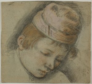 Hoofd van een Jongeling in een Roze Muts door Follower of Jacopo Bassano