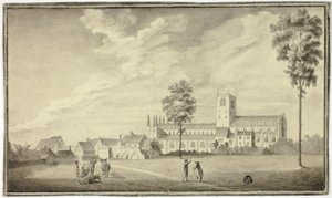 Oude abdijkerk door Follower of Samuel Hieronymus Grimm