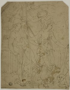 Scène met Mercurius en Minerva door Fontainebleau School
