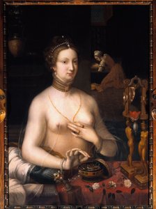 De dame heeft haar toilet Schilderij van de School van Fontainebleau. Rond 1560. Dim. 1,05 x 0,76 m. Dijon, Museum voor Schone Kunsten door Fontainebleau School