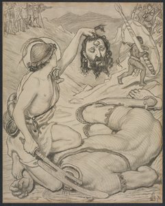 David en Goliath, Cartoon voor Glas-in-loodraam in Jesus College, Cambridge door Ford Madox Brown