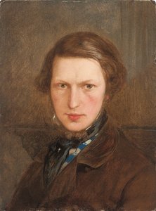 Zelfportret in een bruine jas, ca. 1844 door Ford Madox Brown