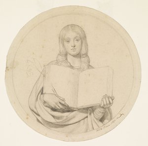 Wycliffe leest zijn Bijbelvertaling - Studie van een jonge vrouw die het protestantse geloof vertegenwoordigt door Ford Madox Brown