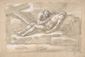De Dode Christus betreurd door de Magdalena die zijn Zijde Wond vereert