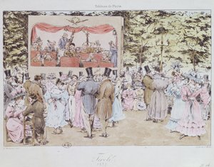 Muziekentertainment in de Nieuwe Tivoli Tuinen, Parijs, gegraveerd door C. Motte door Fortune Delarue