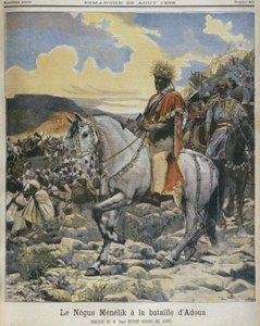 Menelik II (1844-1913) bij de slag bij Adowa, illustratie uit 