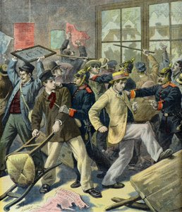 Opstand van dienstplichtigen uit Elzas-Lotharingen in Duitse stations (Gravure) door Fortune Louis Meaulle