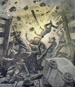 Een gasexplosie, illustratie uit de geïllustreerde bijlage van Le Petit Journal, 2 april 1892 door Fortune Louis Meaulle and Henri Meyer