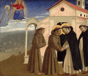 Ontmoeting van Sint Franciscus en Sint Dominicus (Scènes uit het leven van Sint Franciscus van Assisi), ca. 1429