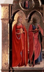 Maagd en Kind op de Troon met Vier Engelen, detail van St. Johannes de Evangelist en Maria Magdalena, uit het Polittico di San Domenico (detail) door Fra (c.1387 1455) Angelico